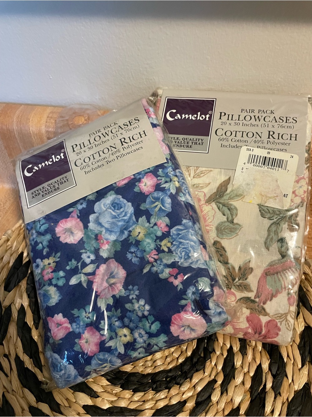 Cotton-Rich Floral Pillowcases - Navy Floral two sets
